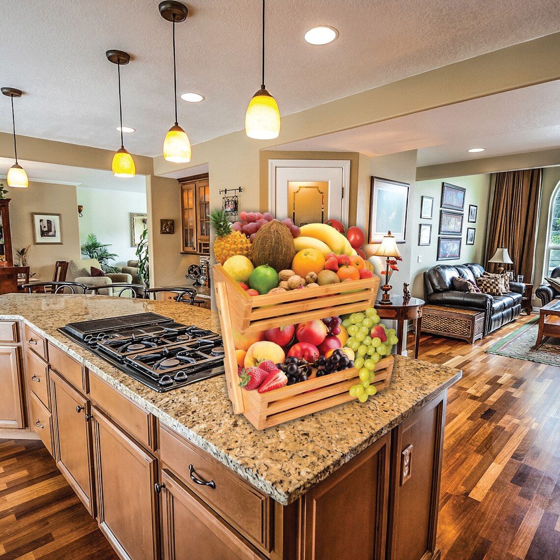 Bamboo Wooden Fruits Basket Bread Storage Stand Vegetable Etsy