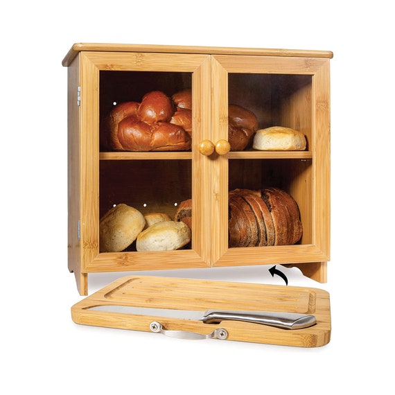 Wooden Bread Box Cutting Board Wood Kitchen Organizer Etsy