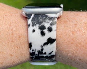 Black Cow Print Watch Band Compatible with Apple Watch Samsung Garmin