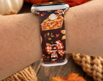 Fall Apple Pie Gingham Bow Watch Band | Autumn Pumpkin Season Strap