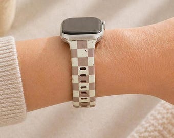 Correa de reloj a cuadros neutra compatible con Apple Watch, Samsung y Garmin.