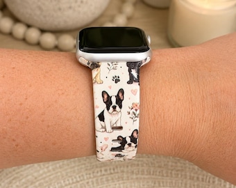 French Bulldog Watch Band | Cute Dog Lover Smart Watch Band | Frenchie Floral Wristband