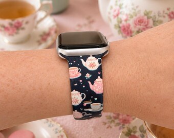 Vintage Tea Time Watch Band | Floral Teapot & Teacup Smart Watch Band | Cottagecore Wristband