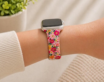 Correa de reloj Pink Floral Garden compatible con Apple Watch, Samsung y Garmin.