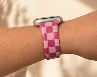 Correa de reloj a cuadros rosas compatible con Apple Watch, Samsung y Garmin.