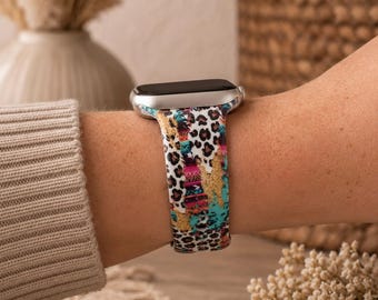 Western Leopard Aztec Watch Band – Turquoise Cowgirl Pattern for Smart Watches