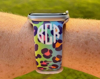 Personalized Rainbow Leopard Watch Band