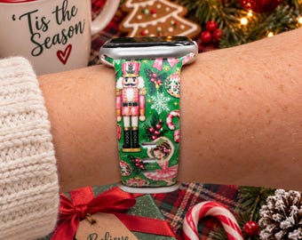 Nutcracker Watch Band, Christmas Watch Band, Pink Nutcracker Watch Strap, Christmas Tree Watch Band, Holiday Watch Band, Ballet Watch Band