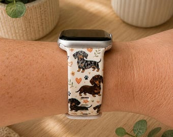 Dachshund Watch Band, Wiener Dog Watch Strap, Cute Dog Lover Gift, Doxie Watch Band, Sausage Dog Wristband, Animal Print Watch Band