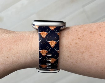Navy Highland Cow Watch Band Compatible with Apple Watch Samsung Garmin