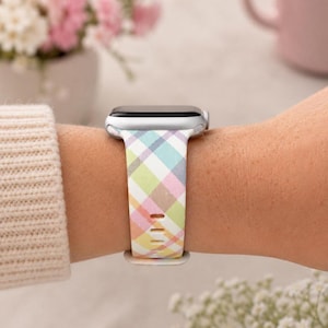 Pastel Plaid Watch Band – Soft Spring Checkered Design for Smart Watches