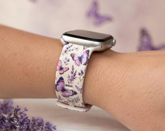 Purple Butterfly Watch Band, Floral Butterfly Watch Strap, Lavender Watch Band, Pink Butterfly Band, Spring Flower Watch Band, Cute Gift
