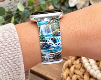 Waterfall Watch Band, Mountain Nature Watch Strap, Scenic Forest Band, River & Waterfall Watch Band, Outdoor Gift, Nature Lover Gift