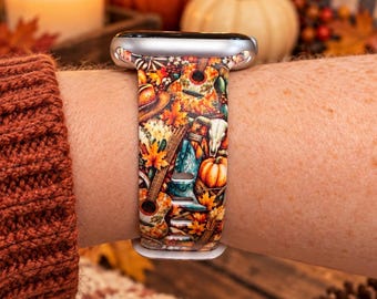 Fall Western Watch Band, Pumpkin Watch Strap, Cowgirl Watch Band, Country Watch Band, Autumn Watch Band, Cowboy Boot Gift, Western Gift
