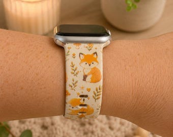Cute Fox Watch Band | Woodland Animal Smart Watch Band | Floral Forest Wristband