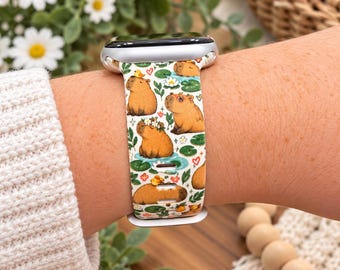 Capybara Watch Band, Cute Animal Watch Strap, Capybara Lover Gift, Daisy Watch Band, Floral Watch Strap, Kawaii Nature Gift