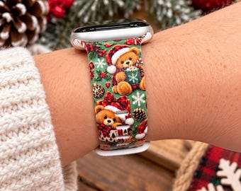 Christmas Teddy Bear Watch Band, Holiday Watch Strap, Santa Bear Watch Band, Christmas Gift, Festive Watch Band, Cute Holiday Accessory