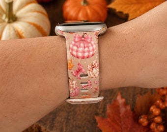 Pink Plaid Pumpkin Bow Watch Band | Coquette Fall Autumn Strap