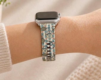 Correa de reloj azul vintage estilo abuela compatible con Apple Watch, Samsung y Garmin.