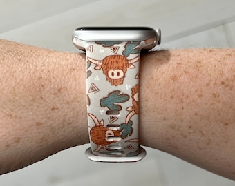 Highland Cow And Cactus Watch Band Compatible with Apple Watch Samsung Garmin