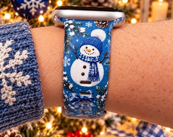 Blue Snowman Watch Band, Winter Wonderland Watch Strap, Snowflake Christmas Watch Band