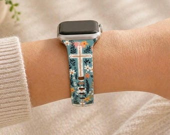 Correa de reloj con diseño floral cruzado, compatible con Apple Watch, Samsung y Garmin.