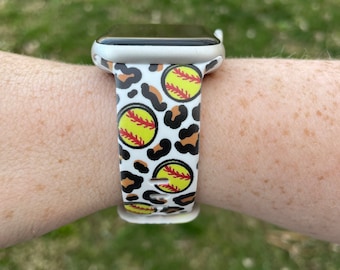 Correa de reloj Softball Leopard compatible con Apple Watch, Samsung y Garmin.