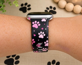 Pink Paw Print Watch Band | Dog Lover Smart Watch Band | Cute Pet Paw Wristband