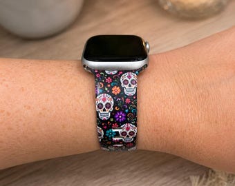 Sugar Skull Floral Watch Band | Compatible with Smart Watches | Colorful Day of the Dead Design