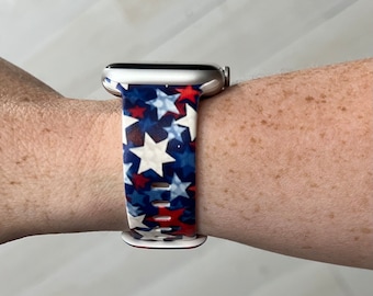 Red White And Blue Stars Watch Band Compatible with Apple Watch Samsung Garmin