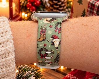 Western Christmas Watch Band, Cowboy Santa Watch Strap, Cowgirl Christmas Band, Christmas Cowboy Boot Band, Country Holiday Gift