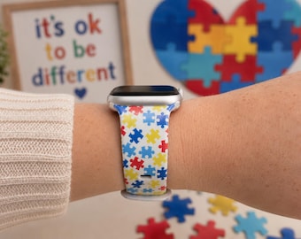 Autism Awareness Puzzle Piece Watch Band | Colorful Neurodiversity Design | Compatible with Apple and Samsung Watches
