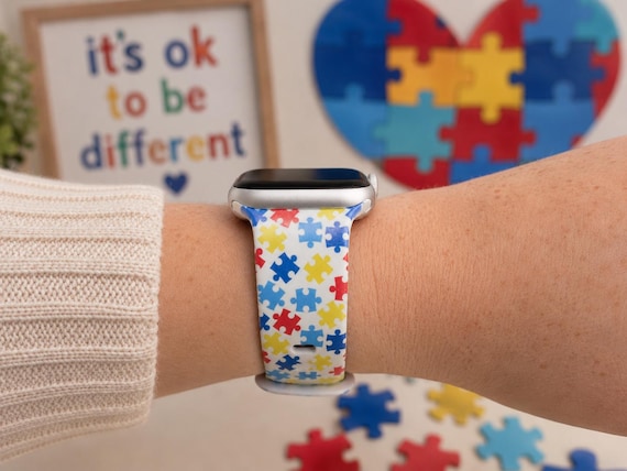 Autism Awareness Puzzle Piece Watch Band | Colorful Neurodiversity Design | Compatible with Apple and Samsung Watches