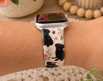 Black Pug Watch Band | Cute Dog Lover Smart Watch Band | Floral Puppy Wristband