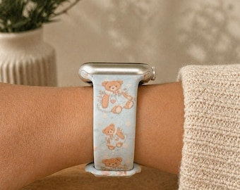Correa de reloj vintage con diseño de osito de peluche, compatible con Apple Watch, Samsung y Garmin.