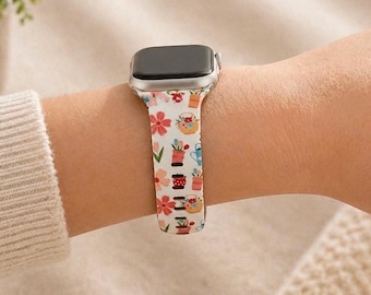 Correa de reloj con diseño floral para jardinería, compatible con Apple Watch, Samsung y Garmin.