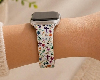 Correa de reloj con diseño floral cruzado, compatible con Apple Watch, Samsung y Garmin.