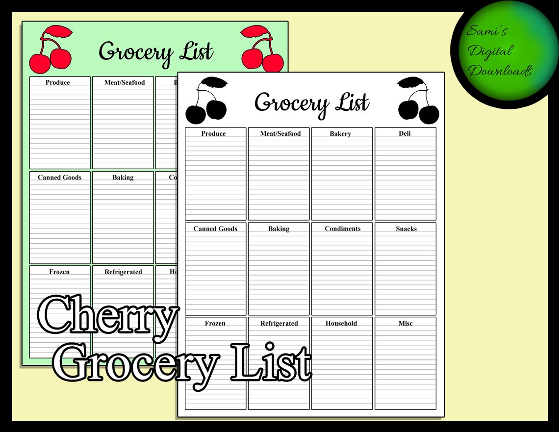 Printable Cherry Grocery List Etsy