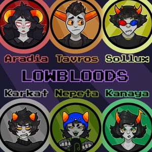Homestuck Troll Pin/Buttons LARGE - Lowbloods (Aradia, Tavros, Sollux, Karkat, Nepeta, Kanaya)