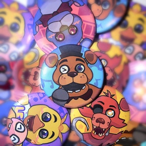 Five Nights At Freddy&#39;s inspired LARGE pins/buttons (Freddy, Chica, Bonnie, Foxy)