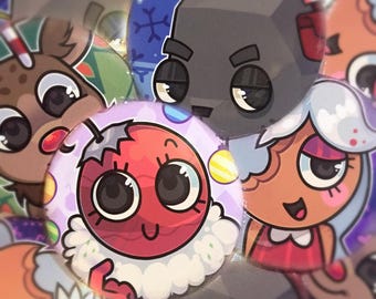 Set de botones/pins de los dibujos animados navideños de Dandy's World (GRANDES 2.25 PULGADAS) (Bobette, Ginger, Coal, Rudie)