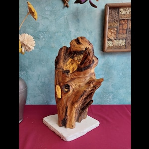 Unique Driftwood Lamp on Marble Base : Sustainable and Rustic Home Decor, Mood Light, Handcrafted Wooden Lamp