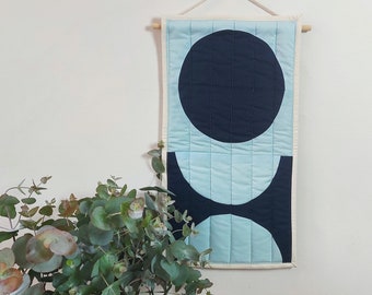 Circle Quilted Wall hanging | Geometric Wall Hanging | Minimal wall decor | Blue Modern Wall Art | 12 by 23 inch Wall Art