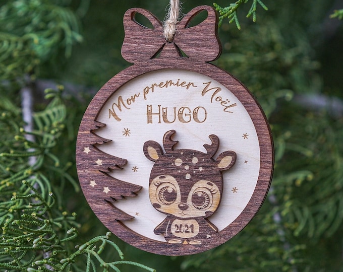 Boule de noël, Boule de noël personnalisé, Boule de noël en bois, Mon