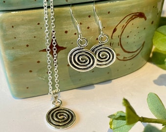 Silver Celtic Spiral Necklace and/or Earrings | 15% Off Set with Code | 925 Sterling Silver Stamped