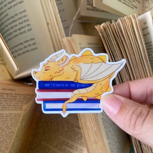 Andarna sleeping on books, Fourth Wing, Violet Sorrengail, Mate, Holographic sticker