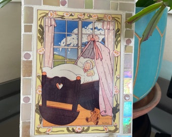 Baby girl nursery vintage picture in pink
