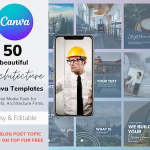 50 Architecture Instagram Templates, Architects Social Media Templates, Engagement Booster, Business Boosting, Canva + 50 Blog Post Ideas