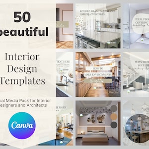 Beautiful Interior Design Canva Template with 50 slides, Instagram Templates, Business Social Media Templates, Engagement Booster