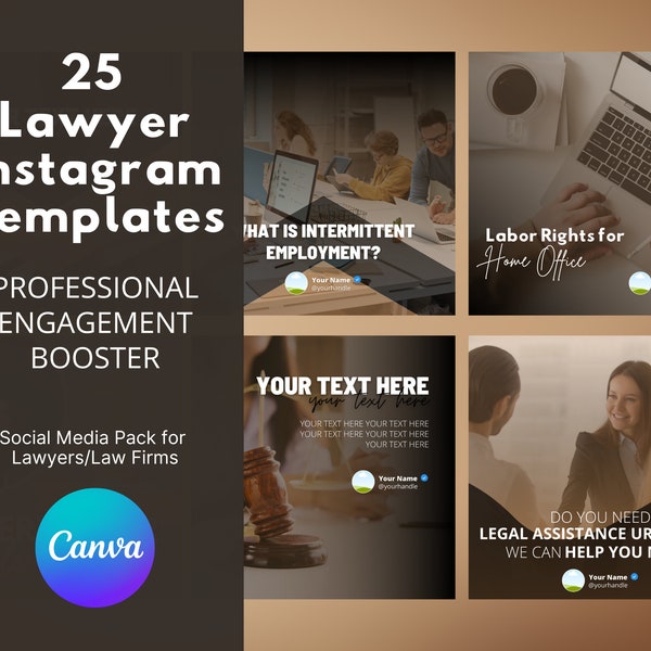 Lawyer Instagram Template, Social Media Templates, Engagement Booster, Business Boosting, Canva, 25 Slides